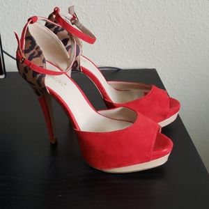 Red suede cheetah stilettos